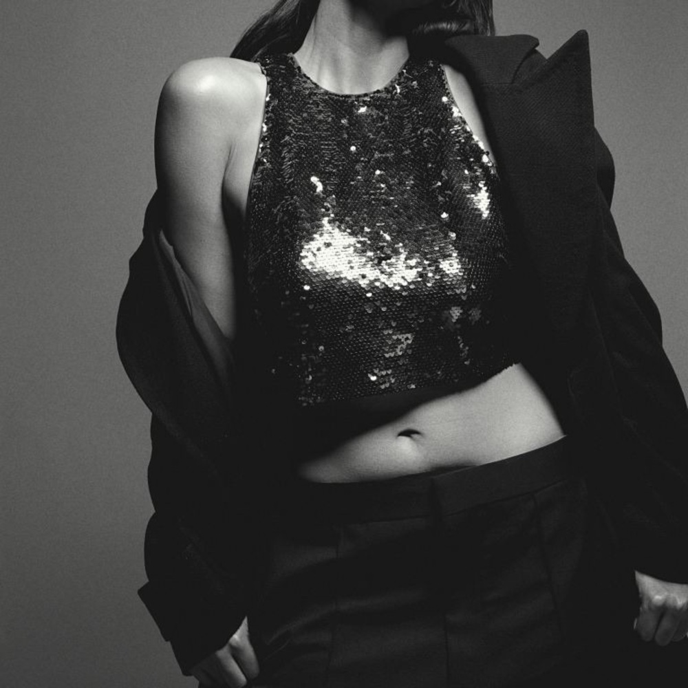 H&M Black Sequin Crop Top, Size S - Picture 1 of 6